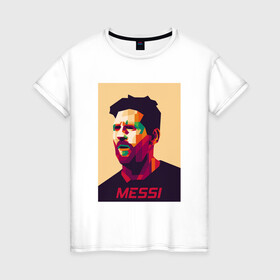 Женская футболка хлопок с принтом Messi - Barcelona в городе Новоалтайск, 100% хлопок | прямой крой, круглый вырез горловины, длина до линии бедер, слегка спущенное плечо | argentina | barca | barcelona | football | lionel | messi | spain | sport | аргентина | барса | барселона | гол | золотой мяч | игрок | испания | камп ноу | лионель | месси | мяч | спорт | тренер | футбол | чемпион | чемпионат