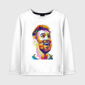 Детский лонгслив хлопок с принтом Messi Smile в городе Новоалтайск, 100% хлопок | круглый вырез горловины, полуприлегающий силуэт, длина до линии бедер | argentina | barca | barcelona | football | lionel | messi | spain | sport | аргентина | барса | барселона | гол | золотой мяч | игрок | испания | камп ноу | лионель | месси | мяч | спорт | тренер | футбол | чемпион | чемпионат