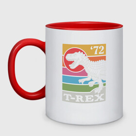 Кружка двухцветная с принтом T-rex Dino 72 в городе Новоалтайск, керамика | объем — 330 мл, диаметр — 80 мм. Цветная ручка и кайма сверху, в некоторых цветах — вся внутренняя часть | dino | rex | roar | t rex | дино | динозавр | динозавры