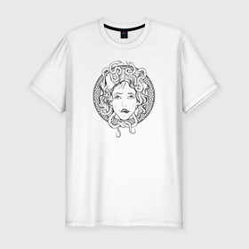Мужская футболка хлопок Slim с принтом Ахегао Горгона Ahegao Gorgon в городе Новоалтайск, 92% хлопок, 8% лайкра | приталенный силуэт, круглый вырез ворота, длина до линии бедра, короткий рукав | Тематика изображения на принте: ahegao | anime | manga | medusa gorgon | o face | senpai | versace | аниме | версаче | медуза горгона