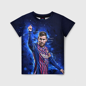 Детская футболка 3D с принтом Lionel Messi | Barcelona | 10 в городе Новоалтайск, 100% гипоаллергенный полиэфир | прямой крой, круглый вырез горловины, длина до линии бедер, чуть спущенное плечо, ткань немного тянется | 10 | argentina | barcelona | fc | fifa | footbal | leo | lionel | messi | soccer | аргентина | барселона | лео | лига | лионель | месси | мяч | мячик | поле | спорт | форма | футбол | футболист | футбольная | футбольный | чемпион