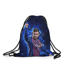 Рюкзак-мешок 3D с принтом Lionel Messi | Barcelona | 10 в городе Новоалтайск, 100% полиэстер | плотность ткани — 200 г/м2, размер — 35 х 45 см; лямки — толстые шнурки, застежка на шнуровке, без карманов и подкладки | Тематика изображения на принте: 10 | argentina | barcelona | fc | fifa | footbal | leo | lionel | messi | soccer | аргентина | барселона | лео | лига | лионель | месси | мяч | мячик | поле | спорт | форма | футбол | футболист | футбольная | футбольный | чемпион
