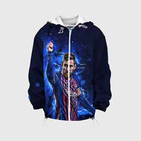 Детская куртка 3D с принтом Lionel Messi Barcelona 10 в городе Новоалтайск, 100% полиэстер | застежка — молния, подол и капюшон оформлены резинкой с фиксаторами, по бокам — два кармана без застежек, один потайной карман на груди, плотность верхнего слоя — 90 г/м2; плотность флисового подклада — 260 г/м2 | 10 | argentina | barcelona | fc | fifa | footbal | leo | lionel | messi | soccer | аргентина | барселона | лео | лига | лионель | месси | мяч | мячик | поле | спорт | форма | футбол | футболист | футбольная | футбольный | чемпион