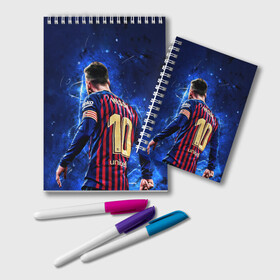 Блокнот с принтом Leo Messi | Лео Месси | 10 в городе Новоалтайск, 100% бумага | 48 листов, плотность листов — 60 г/м2, плотность картонной обложки — 250 г/м2. Листы скреплены удобной пружинной спиралью. Цвет линий — светло-серый
 | Тематика изображения на принте: 10 | argentina | barcelona | fc | fifa | footbal | leo | lionel | messi | soccer | аргентина | барселона | лео | лига | лионель | месси | мяч | мячик | поле | спорт | форма | футбол | футболист | футбольная | футбольный | чемпион