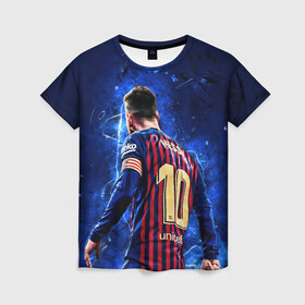 Женская футболка 3D с принтом Leo Messi | Лео Месси | 10 в городе Новоалтайск, 100% полиэфир ( синтетическое хлопкоподобное полотно) | прямой крой, круглый вырез горловины, длина до линии бедер | 10 | argentina | barcelona | fc | fifa | footbal | leo | lionel | messi | soccer | аргентина | барселона | лео | лига | лионель | месси | мяч | мячик | поле | спорт | форма | футбол | футболист | футбольная | футбольный | чемпион
