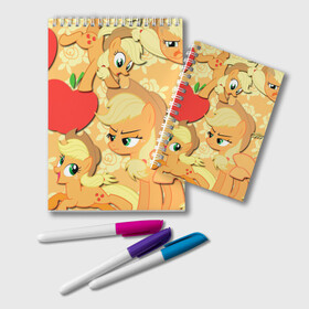 Блокнот с принтом Applejack pattern в городе Новоалтайск, 100% бумага | 48 листов, плотность листов — 60 г/м2, плотность картонной обложки — 250 г/м2. Листы скреплены удобной пружинной спиралью. Цвет линий — светло-серый
 | Тематика изображения на принте: my little pony | дружба это чудо | единорог | единороги | май литл пони | мульт | мультфильм