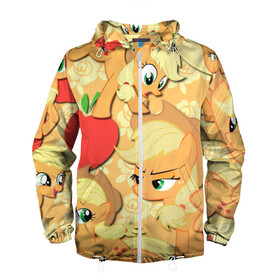 Мужская ветровка 3D с принтом Applejack pattern в городе Новоалтайск, 100% полиэстер | подол и капюшон оформлены резинкой с фиксаторами, два кармана без застежек по бокам, один потайной карман на груди | my little pony | дружба это чудо | единорог | единороги | май литл пони | мульт | мультфильм