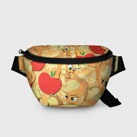 Поясная сумка 3D с принтом Applejack pattern в городе Новоалтайск, 100% полиэстер | плотная ткань, ремень с регулируемой длиной, внутри несколько карманов для мелочей, основное отделение и карман с обратной стороны сумки застегиваются на молнию | my little pony | дружба это чудо | единорог | единороги | май литл пони | мульт | мультфильм
