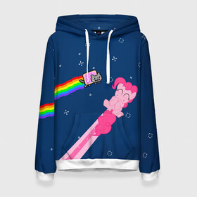 Женская толстовка 3D с принтом Nyan cat x Pony в городе Новоалтайск, 100% полиэстер  | двухслойный капюшон со шнурком для регулировки, мягкие манжеты на рукавах и по низу толстовки, спереди карман-кенгуру с мягким внутренним слоем. | my little pony | nyan cat | дружба это чудо | единорог | единороги | май литл пони | мульт | мультфильм | нян кэт