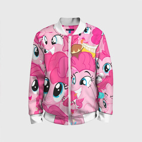 Детский бомбер 3D с принтом Pinkie Pie pattern в городе Новоалтайск, 100% полиэстер | застегивается на молнию, по бокам два кармана без застежек, мягкие манжеты, по низу бомбера и на воротнике — эластичная резинка | Тематика изображения на принте: my little pony | дружба это чудо | единорог | единороги | май литл пони | мульт | мультфильм