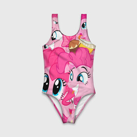 Детский купальник 3D с принтом Pinkie Pie pattern в городе Новоалтайск, Полиэстер 85%, Спандекс 15% | Слитный крой, подклад по переду изделия, узкие бретели | Тематика изображения на принте: my little pony | дружба это чудо | единорог | единороги | май литл пони | мульт | мультфильм