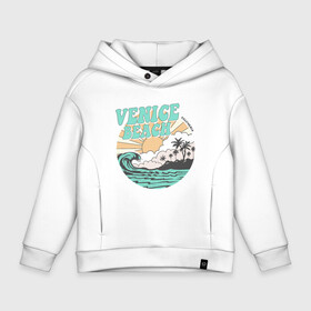 Детское худи Oversize хлопок с принтом VENICE BEACH в городе Новоалтайск, френч-терри — 70% хлопок, 30% полиэстер. Мягкий теплый начес внутри —100% хлопок | боковые карманы, эластичные манжеты и нижняя кромка, капюшон на магнитной кнопке | venice | восход | закат | море | небо | отдых | пальмы | пляж | природа | солнце