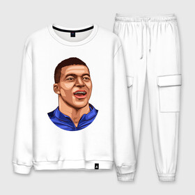 Мужской костюм хлопок с принтом КИЛИАН МБАППЕ / KYLIAN MBAPPE в городе Новоалтайск, 100% хлопок | на свитшоте круглая горловина, мягкая резинка по низу. Брюки заужены к низу, на них два вида карманов: два “обычных” по бокам и два объемных, с клапанами, расположенные ниже линии бедра. Брюки с мягкой трикотажной резинкой на поясе и по низу штанин. В поясе для дополнительного комфорта — широкие завязки | Тематика изображения на принте: football | kylian mbapp lottin | sport | килиан мбаппе | пари сен жермен | сборная франции. | спорт | футбол