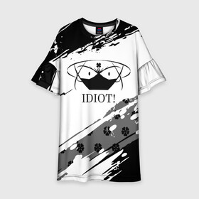 Детское платье 3D с принтом IDIOT! Black Clover в городе Новоалтайск, 100% полиэстер | прямой силуэт, чуть расширенный к низу. Круглая горловина, на рукавах — воланы | asta | black bulls | black clover | quartet knights | yuno | акума | аниме | аста | блэк кловер | буракку куро:ба | демон | королевство клевера | король магов | лихт | магна | манга | пятилистник | черный бык | чёрный клев