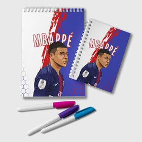 Блокнот с принтом КИЛИАН МБАППЕ / KYLIAN MBAPPE в городе Новоалтайск, 100% бумага | 48 листов, плотность листов — 60 г/м2, плотность картонной обложки — 250 г/м2. Листы скреплены удобной пружинной спиралью. Цвет линий — светло-серый
 | Тематика изображения на принте: football | kylian mbapp lottin | sport | килиан мбаппе | пари сен жермен | сборная франции. | спорт | футбол