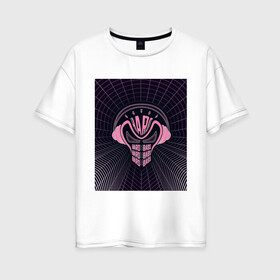 Женская футболка хлопок Oversize с принтом HARDBASS SKULL в городе Новоалтайск, 100% хлопок | свободный крой, круглый ворот, спущенный рукав, длина до линии бедер
 | music | pink | purple | retrowave | музыка | неоновая | ретро | розовый | стиль | тренд | череп в наушниках | яркий