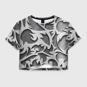 Женская футболка Crop-top 3D с принтом Монохромный узор в городе Новоалтайск, 100% полиэстер | круглая горловина, длина футболки до линии талии, рукава с отворотами | монохром | рисунок | серебристый | серебро | узор