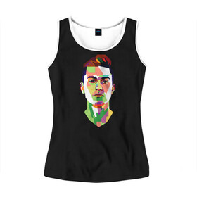 Женская майка 3D с принтом Paulo Dybala Pop Art в городе Новоалтайск, 100% полиэстер | круглая горловина, прямой силуэт, длина до линии бедра | art | champion | dybala | football | form | institute | juventus | palermo | paulo | player | pop | soccer | uniform | дибала | институто | легенда | палермо | пауло | форма | футбол | футбола | футболист | чемпион | ювентус