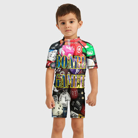 Детский купальный костюм 3D с принтом Board Gamer | Настольщик в городе Новоалтайск, Полиэстер 85%, Спандекс 15% | застежка на молнии на спине | board gamer | board games | games | игры | кубики | настольные игры | настольщик