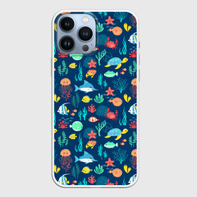 Чехол для iPhone 13 Pro Max с принтом Морские жители в городе Новоалтайск,  |  | водоросли | звезды | кораллы | крабы | медузы | море | паттерны | рыбы | черепахи