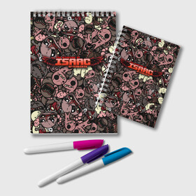 Блокнот с принтом Binding of Isaac Stickerbomb в городе Новоалтайск, 100% бумага | 48 листов, плотность листов — 60 г/м2, плотность картонной обложки — 250 г/м2. Листы скреплены удобной пружинной спиралью. Цвет линий — светло-серый
 | Тематика изображения на принте: afterbirth | art | boss | game | gaming | pattern | roguelike | rpg | steam | stickerbombing | the binding of isaac | арт | графика | жертвоприношение исаака | игра | изаак | иллюстрация | паттерн | рисунки | рисунок | рогалик | стикербомбин