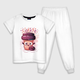 Детская пижама хлопок с принтом Кофе Coffee в городе Новоалтайск, 100% хлопок |  брюки и футболка прямого кроя, без карманов, на брюках мягкая резинка на поясе и по низу штанин
 | Тематика изображения на принте: a cup of coffee for your day | coffee | кофе | кружка кофе | чашка кофе