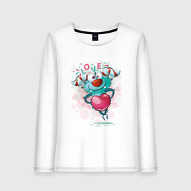 Женский лонгслив хлопок с принтом Monster love в городе Новоалтайск, 100% хлопок |  | cute | heart | love | monster | любовь | милый | монстр | сердечко | сердце