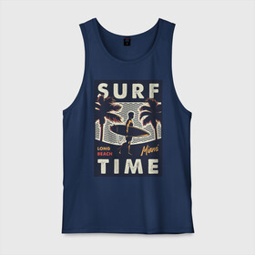 Мужская майка хлопок с принтом Surf time в городе Новоалтайск, 100% хлопок |  | miami | surf | лето | майами | пальма | серфинг