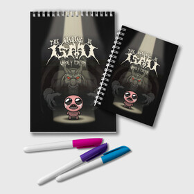 Блокнот с принтом The Binding of Isaac в городе Новоалтайск, 100% бумага | 48 листов, плотность листов — 60 г/м2, плотность картонной обложки — 250 г/м2. Листы скреплены удобной пружинной спиралью. Цвет линий — светло-серый
 | Тематика изображения на принте: 2d | the binding of isaac | жертвоприношение исаака | игра | компьютерная