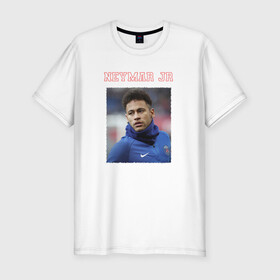 Мужская футболка хлопок Slim с принтом Неймар (Neymar) в городе Новоалтайск, 92% хлопок, 8% лайкра | приталенный силуэт, круглый вырез ворота, длина до линии бедра, короткий рукав | Тематика изображения на принте: neymar da silva santos jnior | барселона | неймар | сборная бразилии | футбол | футбольная форма