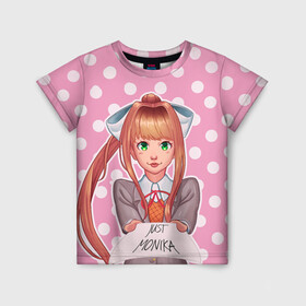 Детская футболка 3D с принтом Monika Pop Art в городе Новоалтайск, 100% гипоаллергенный полиэфир | прямой крой, круглый вырез горловины, длина до линии бедер, чуть спущенное плечо, ткань немного тянется | anime | game | games | monika | natsuki | sayori | yuri | аниме | визуальный роман | доки доки | игра | игры | литературный клуб | моника | нацуки | саёри | юри
