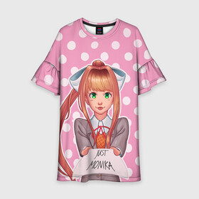 Детское платье 3D с принтом Monika Pop Art в городе Новоалтайск, 100% полиэстер | прямой силуэт, чуть расширенный к низу. Круглая горловина, на рукавах — воланы | anime | game | games | monika | natsuki | sayori | yuri | аниме | визуальный роман | доки доки | игра | игры | литературный клуб | моника | нацуки | саёри | юри
