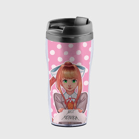 Термокружка-непроливайка с принтом Monika Pop Art в городе Новоалтайск, внутренняя часть — пищевой пластик, наружная часть — прозрачный пластик, между ними — полиграфическая вставка с рисунком | объем — 350 мл, герметичная крышка | anime | game | games | monika | natsuki | sayori | yuri | аниме | визуальный роман | доки доки | игра | игры | литературный клуб | моника | нацуки | саёри | юри
