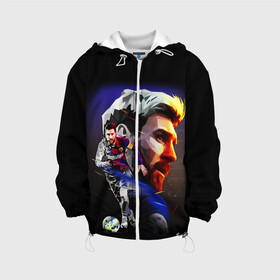 Детская куртка 3D с принтом ЛИОНЕЛЬ МЕССИ / LIONEL MESSI в городе Новоалтайск, 100% полиэстер | застежка — молния, подол и капюшон оформлены резинкой с фиксаторами, по бокам — два кармана без застежек, один потайной карман на груди, плотность верхнего слоя — 90 г/м2; плотность флисового подклада — 260 г/м2 | argentina | barcelona | football | lionel andrs messi | sport | uefa | аргентина | барселона | лионель месси | спорт | уефа. | футбол
