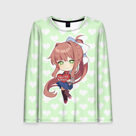 Женский лонгслив 3D с принтом Chibi Monika в городе Новоалтайск, 100% полиэстер | длинные рукава, круглый вырез горловины, полуприлегающий силуэт | ddlc | doki doki literature club | monika | моника