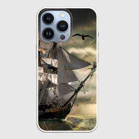 Чехол для iPhone 13 Pro с принтом Парусник в городе Новоалтайск,  |  | Тематика изображения на принте: гроза | живопись | корабль | море | парусник | старинный | чайки