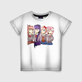 Детская футболка 3D с принтом Doki Doki Literature Club в городе Новоалтайск, 100% гипоаллергенный полиэфир | прямой крой, круглый вырез горловины, длина до линии бедер, чуть спущенное плечо, ткань немного тянется | anime | doki doki literature club | monika | natsuki | sayori | yuri | аниме | доки доки | доки доки литературный клуб | моника | нацуки | саёри | юри