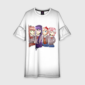 Детское платье 3D с принтом Doki Doki Literature Club в городе Новоалтайск, 100% полиэстер | прямой силуэт, чуть расширенный к низу. Круглая горловина, на рукавах — воланы | anime | doki doki literature club | monika | natsuki | sayori | yuri | аниме | доки доки | доки доки литературный клуб | моника | нацуки | саёри | юри