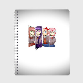 Тетрадь с принтом Doki Doki Literature Club в городе Новоалтайск, 100% бумага | 48 листов, плотность листов — 60 г/м2, плотность картонной обложки — 250 г/м2. Листы скреплены сбоку удобной пружинной спиралью. Уголки страниц и обложки скругленные. Цвет линий — светло-серый
 | anime | doki doki literature club | monika | natsuki | sayori | yuri | аниме | доки доки | доки доки литературный клуб | моника | нацуки | саёри | юри