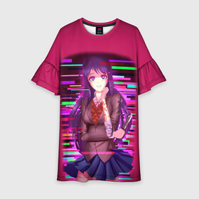 Детское платье 3D с принтом Literature Club Юри (Yuri) в городе Новоалтайск, 100% полиэстер | прямой силуэт, чуть расширенный к низу. Круглая горловина, на рукавах — воланы | anime | doki doki literature club | monika | natsuki | sayori | yuri | аниме | доки доки | доки доки литературный клуб | моника | нацуки | саёри | юри