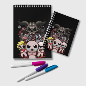 Блокнот с принтом The Binding of isaac | bosses в городе Новоалтайск, 100% бумага | 48 листов, плотность листов — 60 г/м2, плотность картонной обложки — 250 г/м2. Листы скреплены удобной пружинной спиралью. Цвет линий — светло-серый
 | Тематика изображения на принте: binding | cain | dark one | isaac | magdalene | megasatan | monsters | исаак | каин | магдалина | монстры | тёмный