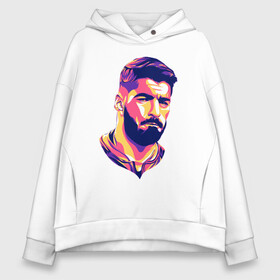 Женское худи Oversize хлопок с принтом LUIS SUAREZ ЛУИС СУАРЕС в городе Новоалтайск, френч-терри — 70% хлопок, 30% полиэстер. Мягкий теплый начес внутри —100% хлопок | боковые карманы, эластичные манжеты и нижняя кромка, капюшон на магнитной кнопке | barcelona | football | luis suarez | sport | uefa | барселона | луис суарес | портрет. | спорт | уефа | футбол