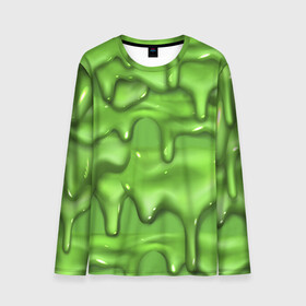 Мужской лонгслив 3D с принтом Green Slime в городе Новоалтайск, 100% полиэстер | длинные рукава, круглый вырез горловины, полуприлегающий силуэт | drips | green | slime | желе | зелёный | слайм