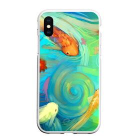 Чехол для iPhone XS Max матовый с принтом Золотые рыбы в море абстракции в городе Новоалтайск, Силикон | Область печати: задняя сторона чехла, без боковых панелей | абстракция | водная абстракция | золотая рыбка | рыба | рыбы