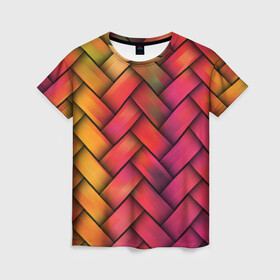 Женская футболка 3D с принтом Colorful weave в городе Новоалтайск, 100% полиэфир ( синтетическое хлопкоподобное полотно) | прямой крой, круглый вырез горловины, длина до линии бедер | colorful | texture | twist | weave | красочный | плетенка | текстура