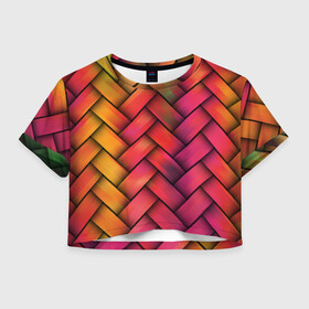 Женская футболка Crop-top 3D с принтом Colorful weave в городе Новоалтайск, 100% полиэстер | круглая горловина, длина футболки до линии талии, рукава с отворотами | colorful | texture | twist | weave | красочный | плетенка | текстура