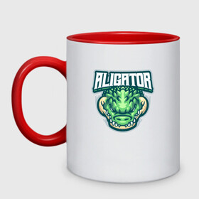 Кружка двухцветная с принтом Aligator в городе Новоалтайск, керамика | объем — 330 мл, диаметр — 80 мм. Цветная ручка и кайма сверху, в некоторых цветах — вся внутренняя часть | alligator | crocodile | reptile | аллигатор | крокодил