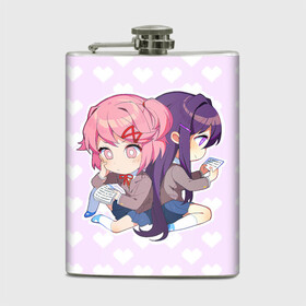 Фляга с принтом Chibi Natsuki and Yuri в городе Новоалтайск, металлический корпус | емкость 0,22 л, размер 125 х 94 мм. Виниловая наклейка запечатывается полностью | ddlc | doki doki literature club | natsuki | yuri | натсуки | нацуки | юри