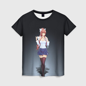 Женская футболка 3D с принтом Doki Doki Literature Club Monika (Z) в городе Новоалтайск, 100% полиэфир ( синтетическое хлопкоподобное полотно) | прямой крой, круглый вырез горловины, длина до линии бедер | doki doki | doki doki literature club | monika | natsuki | sayori | team salvato | yuri | доки | доки доки | литературный клуб | моника | нацуки | саёри | тук тук | юри