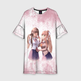 Детское платье 3D с принтом Doki Doki Literature Club Monika и Yuri (Z) в городе Новоалтайск, 100% полиэстер | прямой силуэт, чуть расширенный к низу. Круглая горловина, на рукавах — воланы | doki doki | doki doki literature club | monika | natsuki | sayori | team salvato | yuri | доки | доки доки | литературный клуб | моника | нацуки | саёри | юри